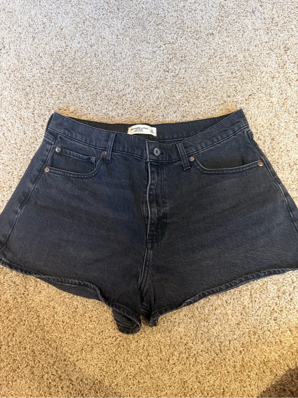 Abercrombie & Fitch Black Denim High-Rise Mom Shorts